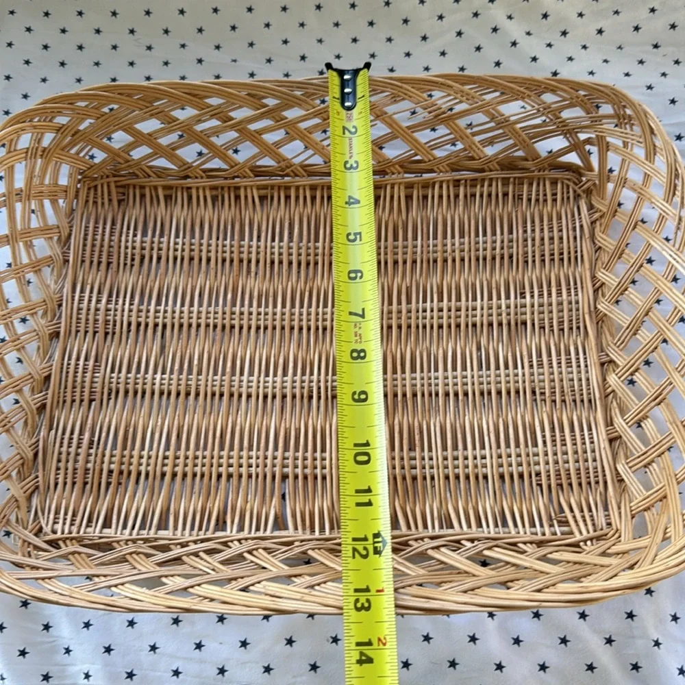 Vintage Wicker Set of 2 Woven Rectangular Baskets / Bread / Fruit Tray Light Tan